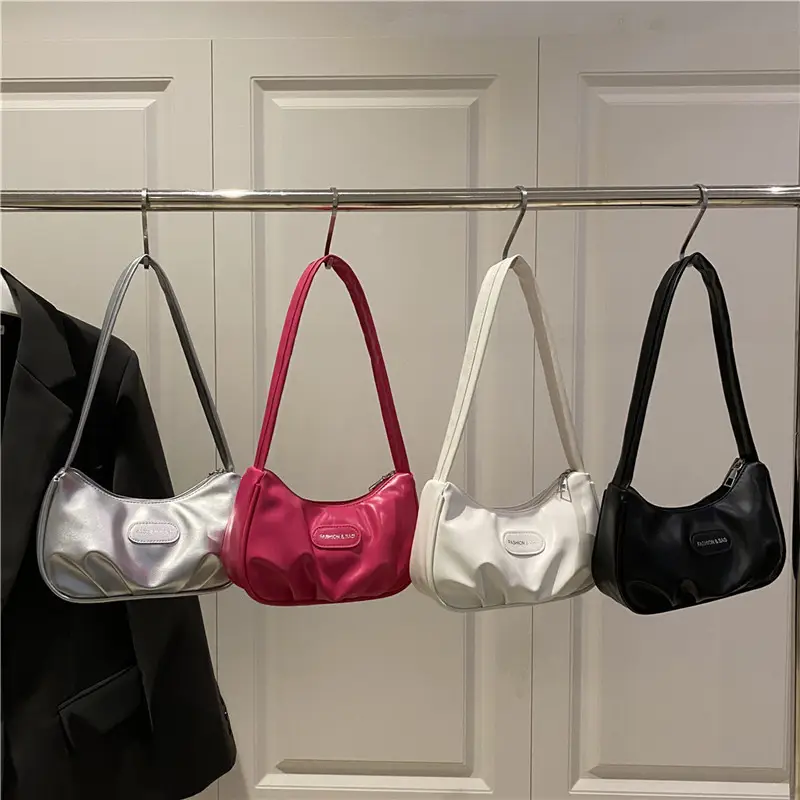 2025 Korean Fashion Pink One Shoulder French Cloud Pleated Hand Bag - Image 8