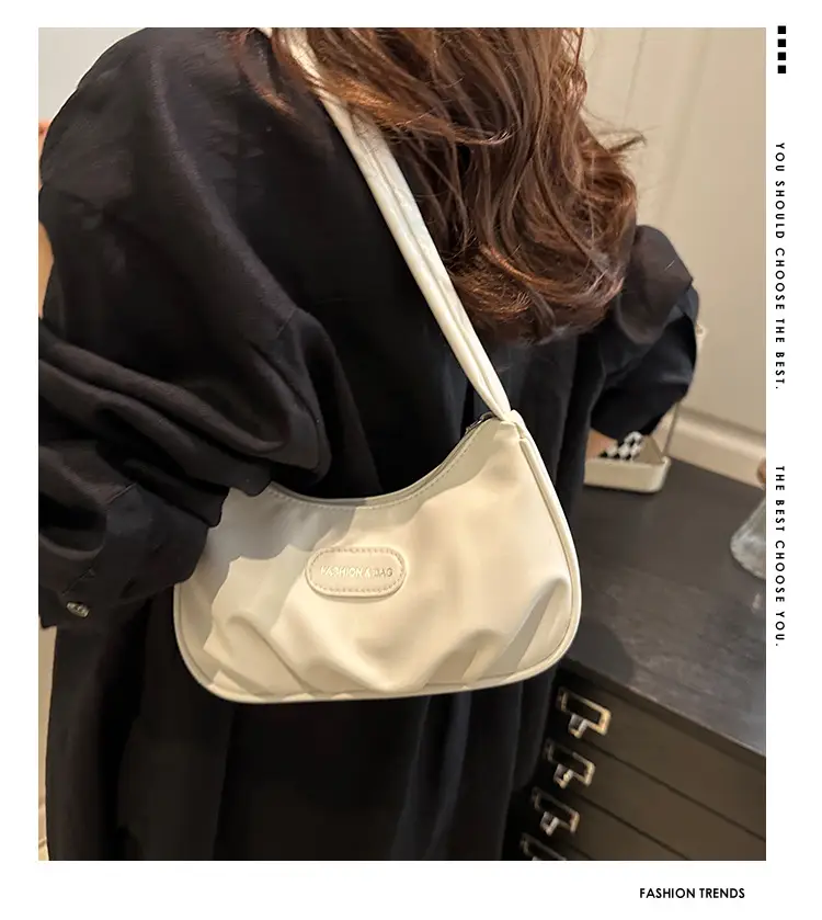 2025 Korean Fashion Pink One Shoulder French Cloud Pleated Hand Bag — feature 1