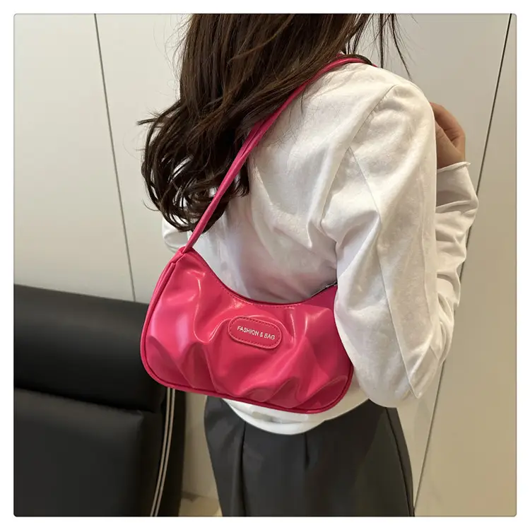 2025 Korean Fashion Pink One Shoulder French Cloud Pleated Hand Bag — feature 15