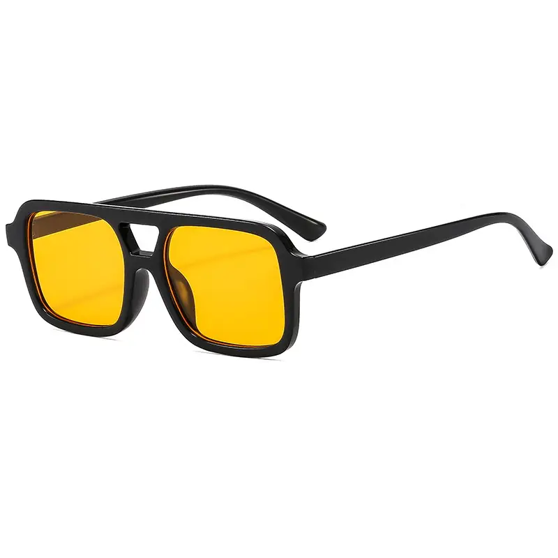 2025 Pilot Sunglasses for Men Black Yellow Square Frame - Image 11