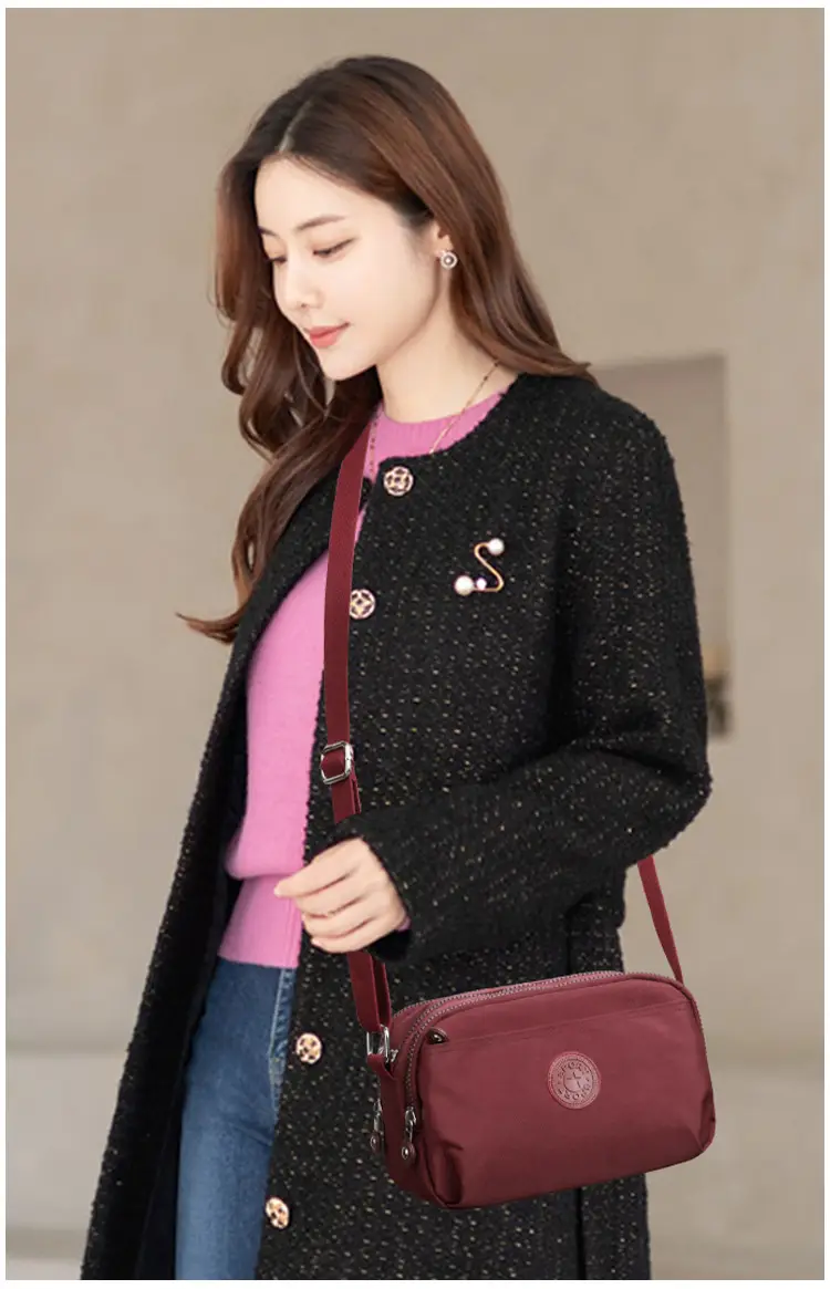 Maroon Waterproof Women's Crossbody Bag Nylon Luggage — feature 15