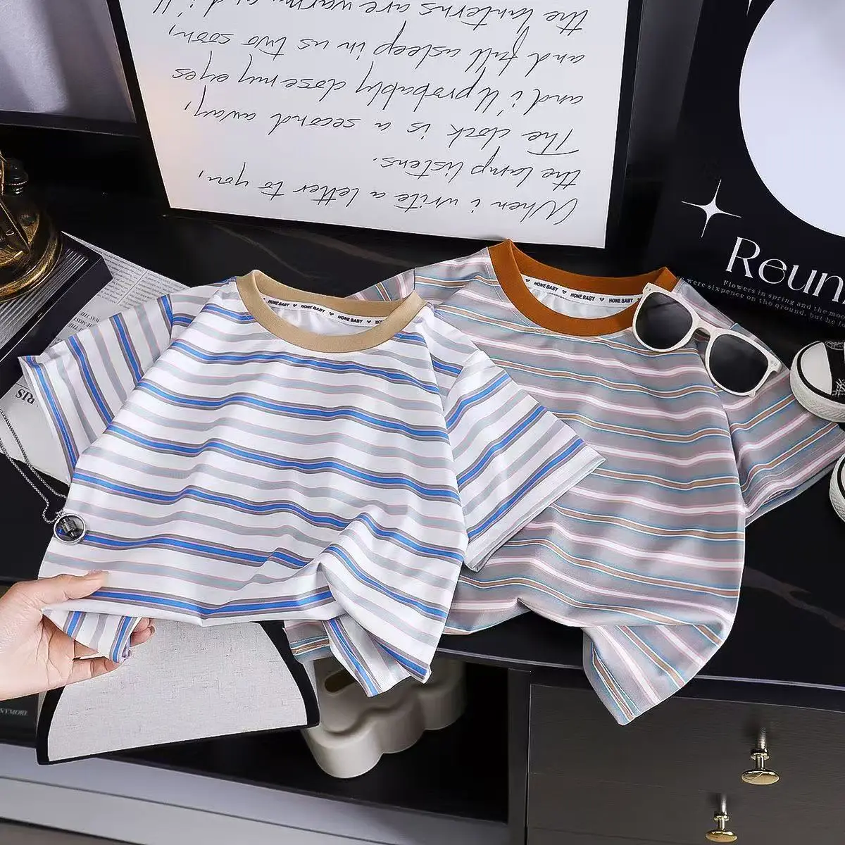 Children Striped T-Shirt Summer Retro Color - Image 3