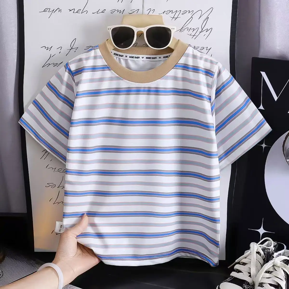 Children Striped T-Shirt Summer Retro Color - Image 5