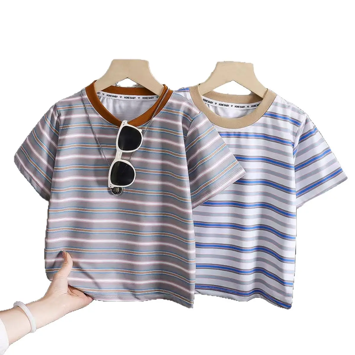 Children Striped T-Shirt Summer Retro Color - Image 7