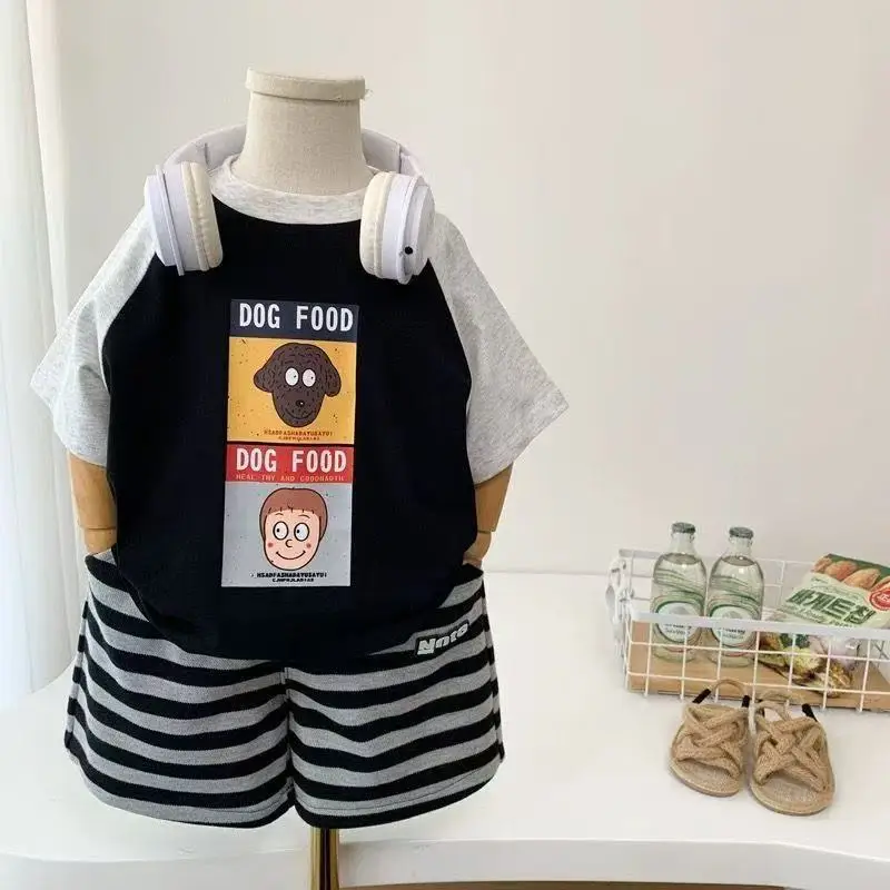 Boys Dog Food Striped T-Shirt Shorts Set — feature 2