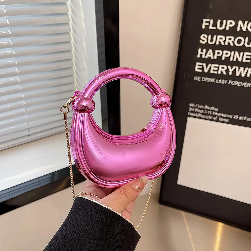 Pink Metallic Crescent Shoulder Bag for Women