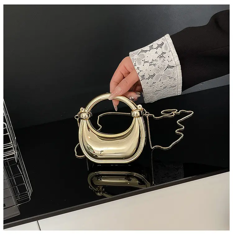 Pink Metallic Crescent Shoulder Bag for Women — feature 13