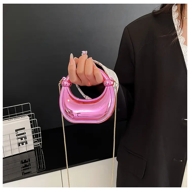 Pink Metallic Crescent Shoulder Bag for Women — feature 16