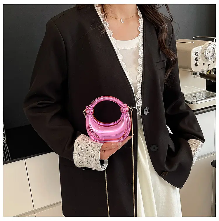 Pink Metallic Crescent Shoulder Bag for Women — feature 17