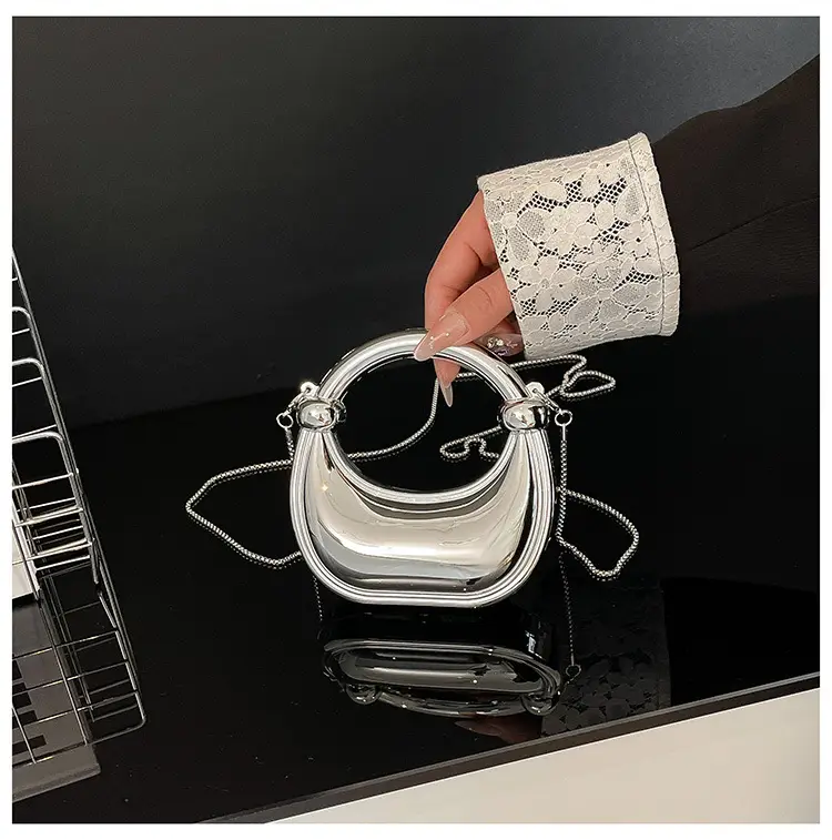 Pink Metallic Crescent Shoulder Bag for Women — feature 19