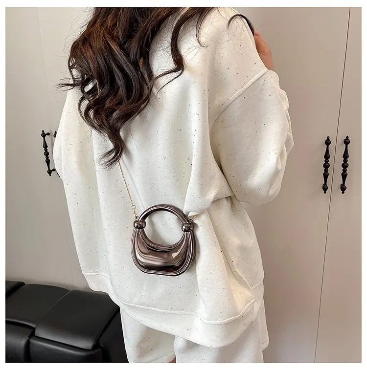 Pink Metallic Crescent Shoulder Bag for Women — feature 23