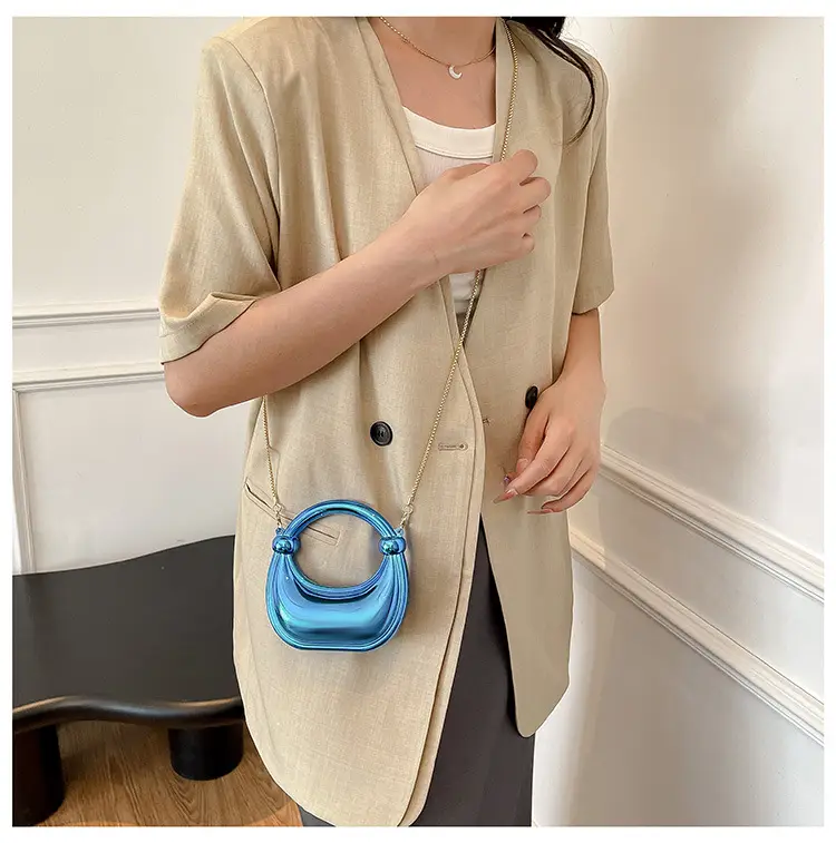 Pink Metallic Crescent Shoulder Bag for Women — feature 28