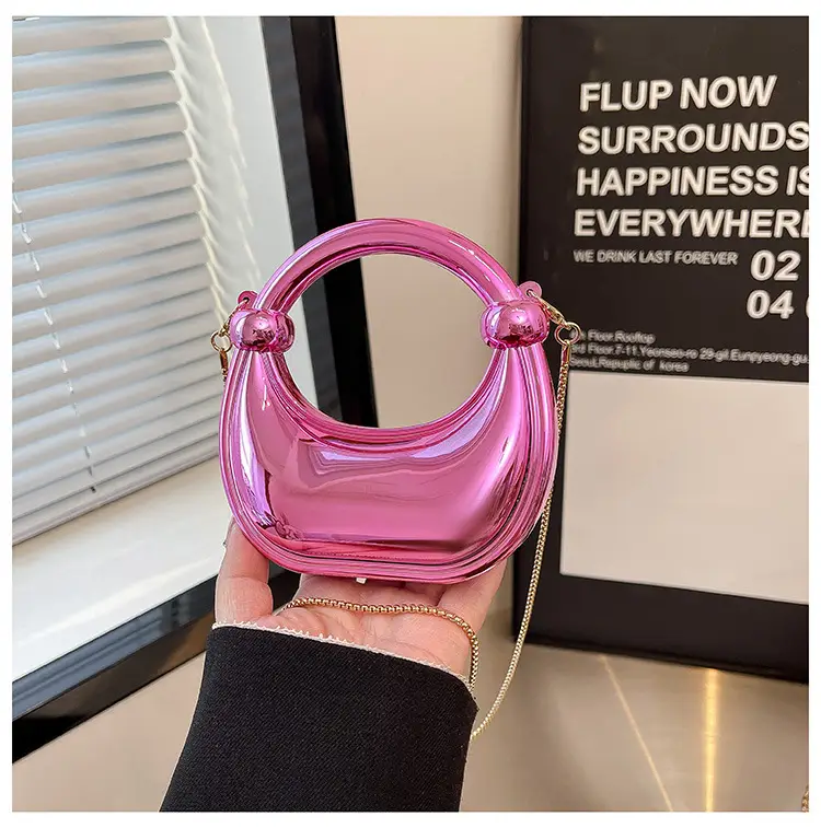 Pink Metallic Crescent Shoulder Bag for Women — feature 34