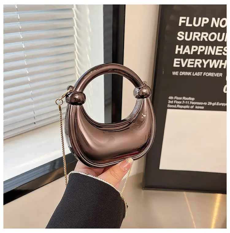 Pink Metallic Crescent Shoulder Bag for Women — feature 37