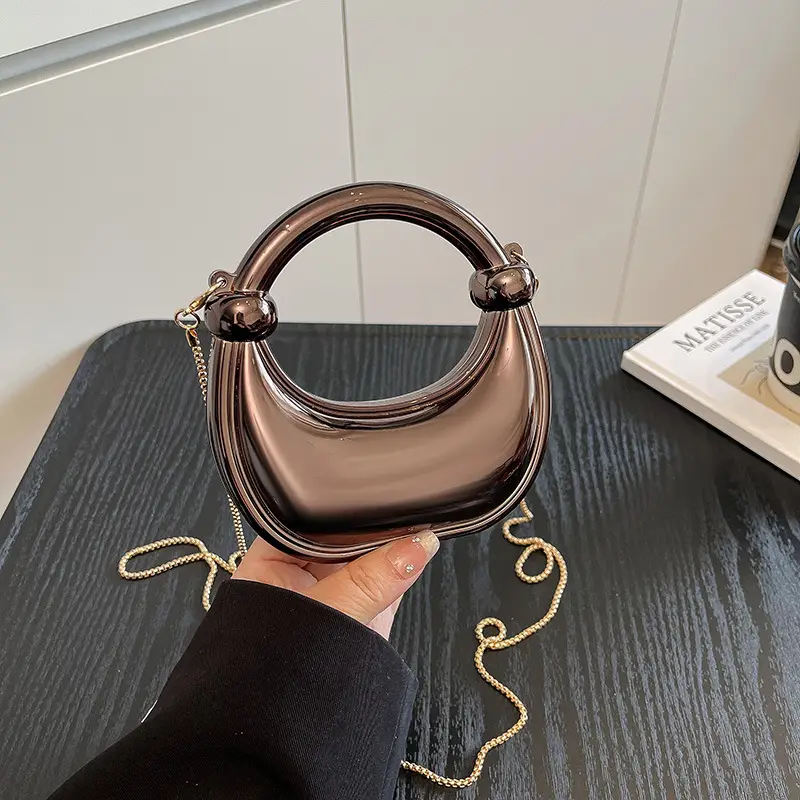 Pink Metallic Crescent Shoulder Bag for Women