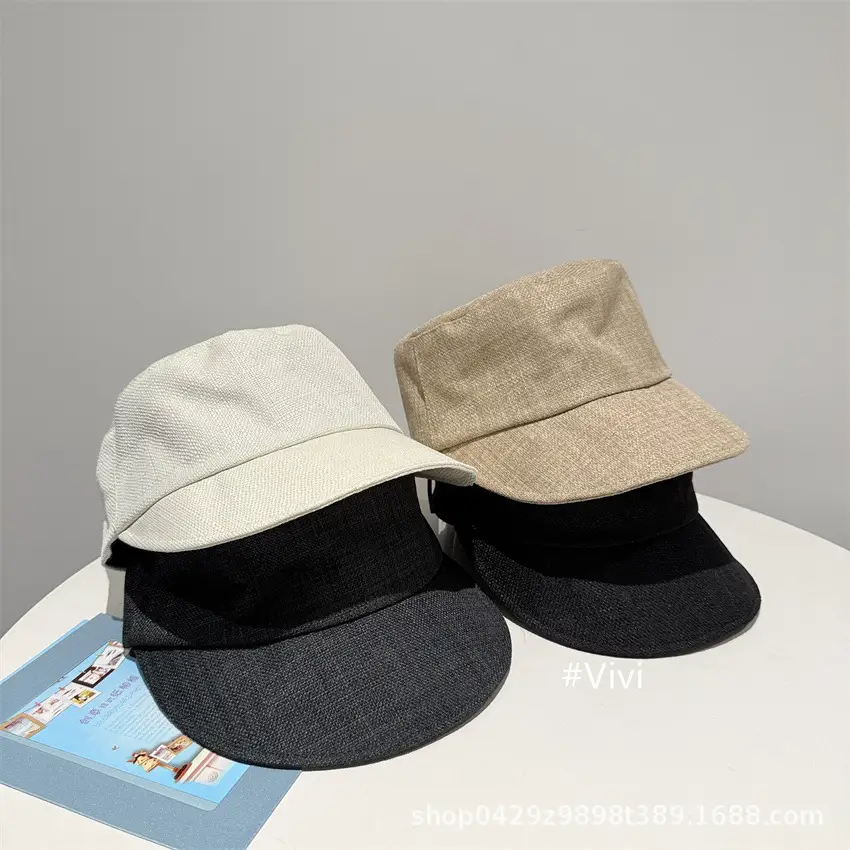 Japanese Faux Linen Bucket Hat White Black Duckbill Cap