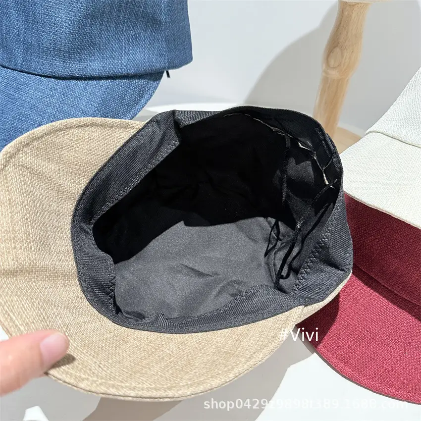 Japanese Faux Linen Bucket Hat White Black Duckbill Cap