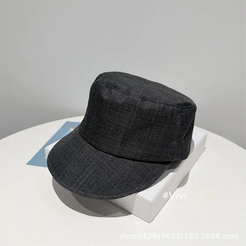 Japanese Faux Linen Bucket Hat White Black Duckbill Cap