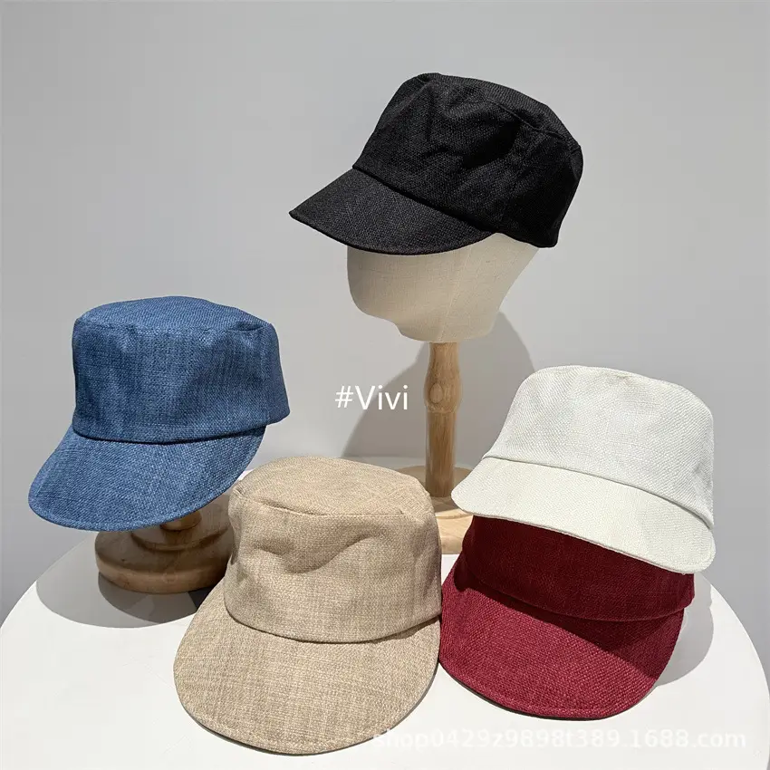Japanese Faux Linen Bucket Hat White Black Duckbill Cap — feature 2