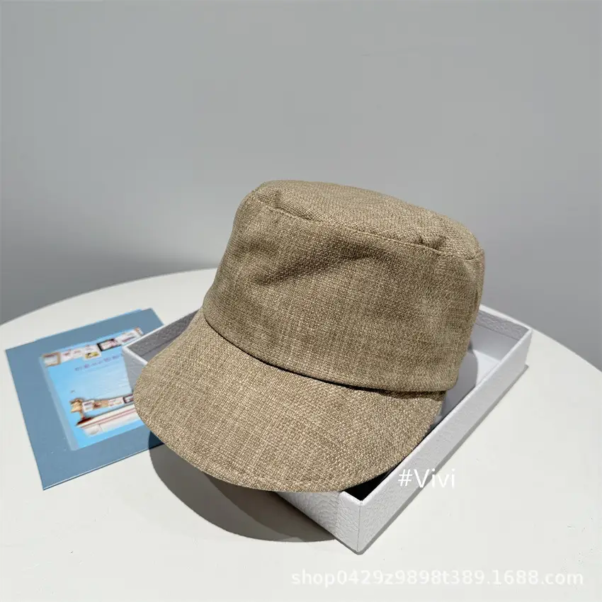 Japanese Faux Linen Bucket Hat White Black Duckbill Cap