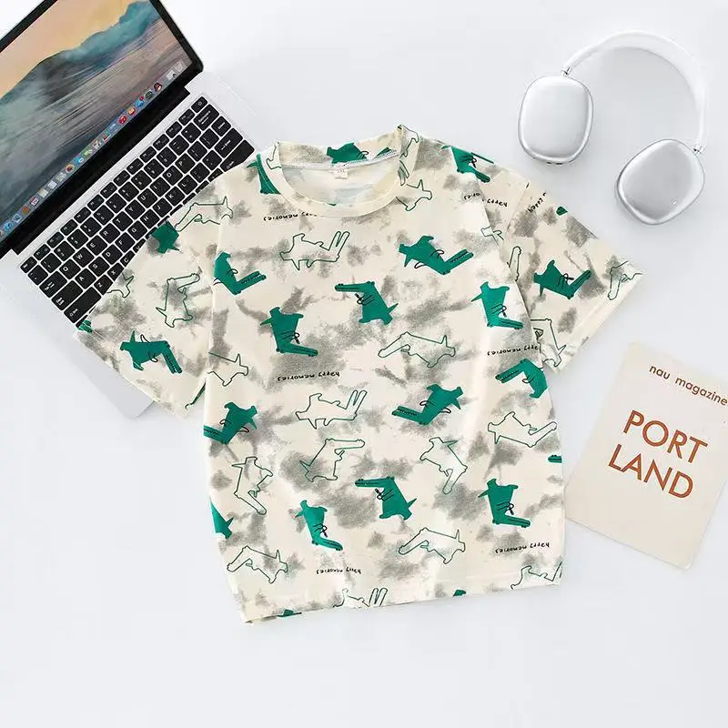 2025 Boys Cartoon Cotton T-Shirt Set Summer Print - Image 2