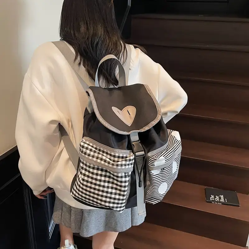 Japanese-Style Backpack for Girls Niche Color Blocking Tote