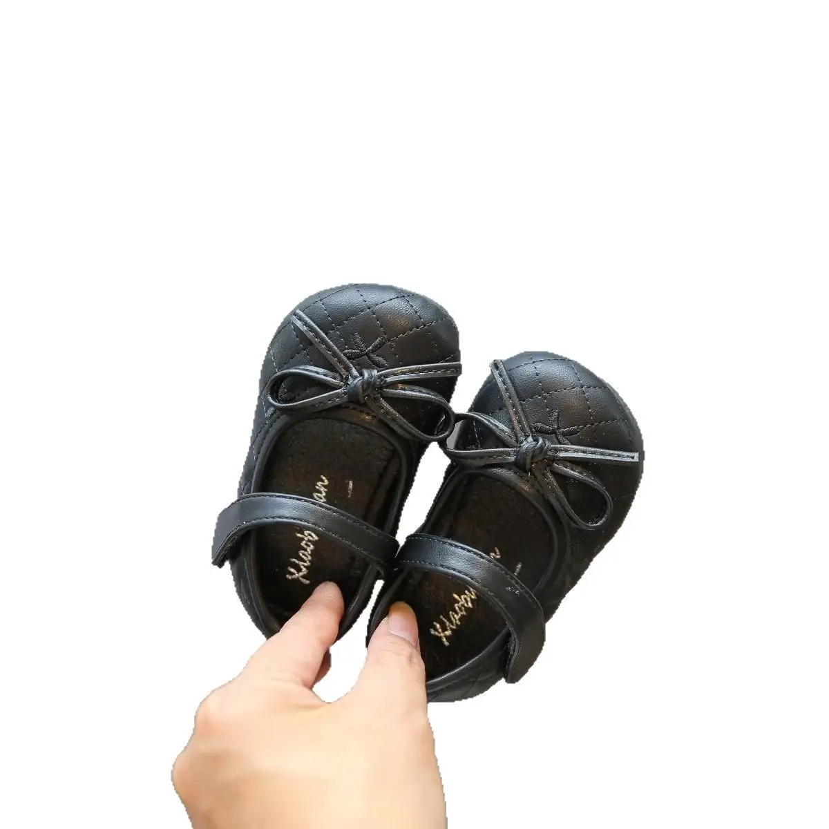 Baby Girl Bow Flat Shoes Black White Soft Sole