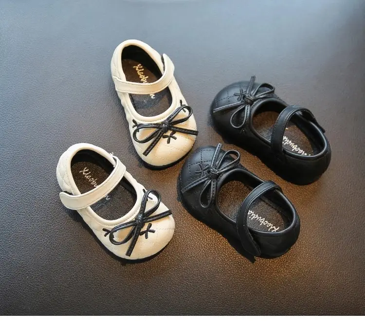 Baby Girl Bow Flat Shoes Black White Soft Sole — feature 1