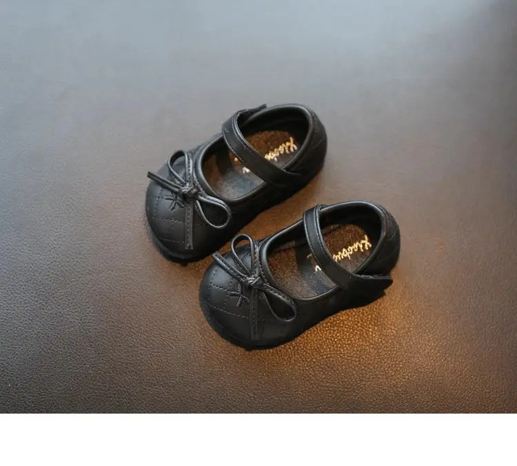 Baby Girl Bow Flat Shoes Black White Soft Sole — feature 10