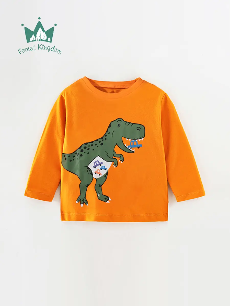 Kids Dinosaur T-Shirt Pure Cotton Round Neck Long Sleeve Boys - Image 2