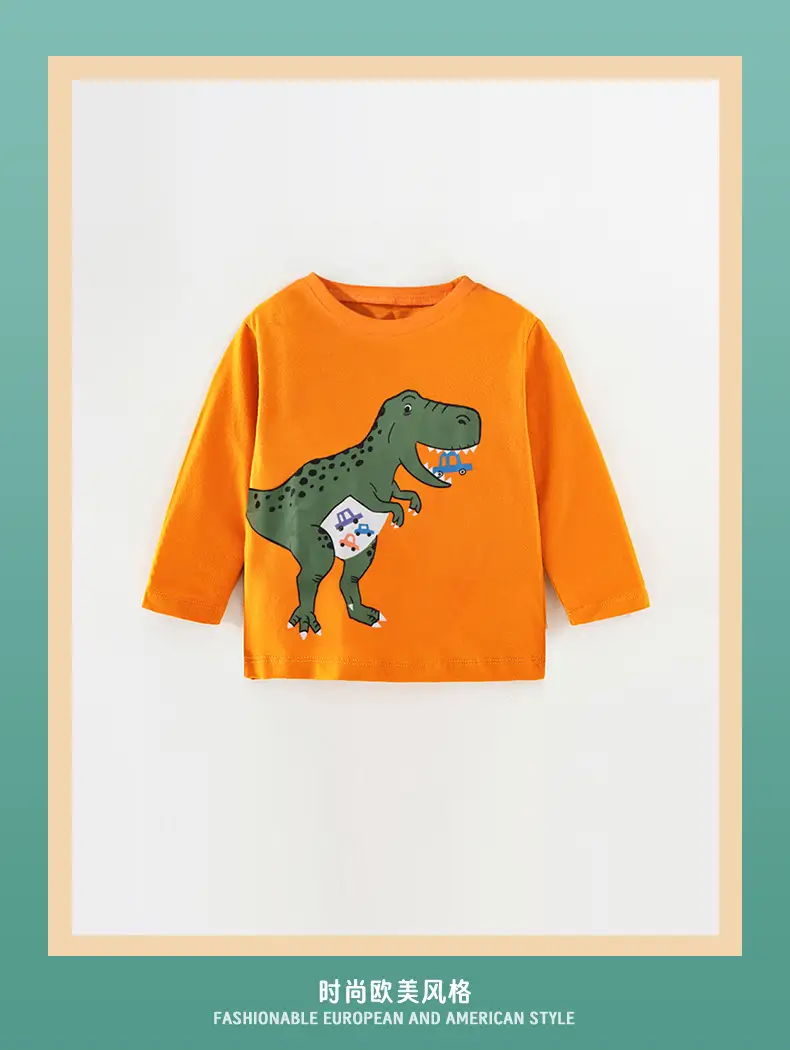 Kids Dinosaur T-Shirt Pure Cotton Round Neck Long Sleeve Boys — feature 2