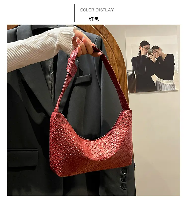 Women's Red Embossed Shoulder Bag 2025 — feature 16