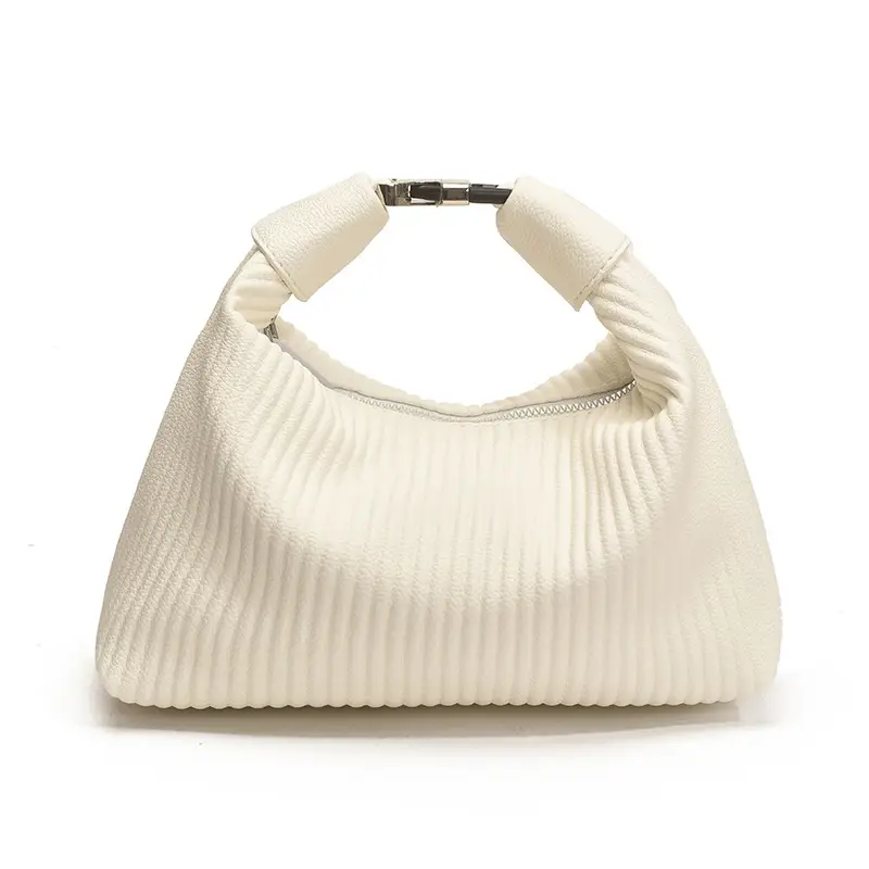 Women Pleated White Handbag with Retro Armpit Design