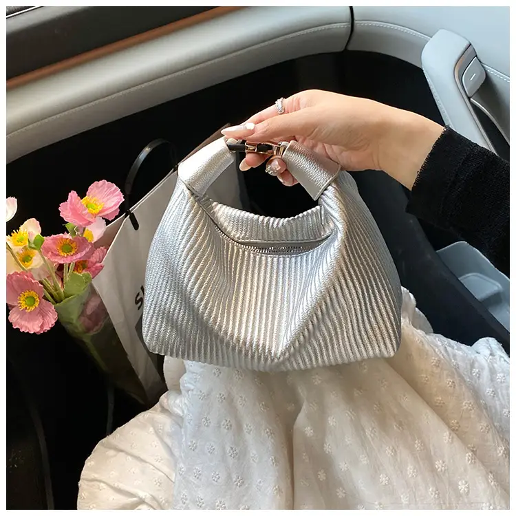 Women Pleated White Handbag with Retro Armpit Design — feature 21