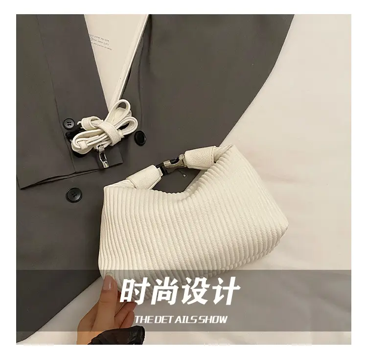 Women Pleated White Handbag with Retro Armpit Design — feature 6
