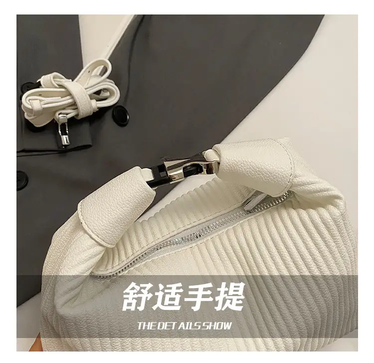 Women Pleated White Handbag with Retro Armpit Design — feature 7