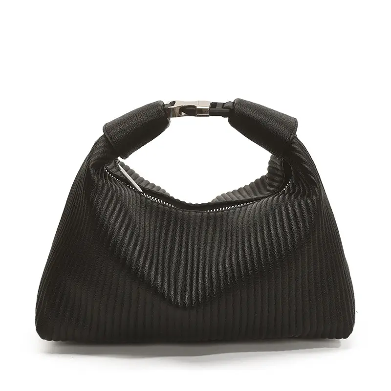 Women Pleated White Handbag with Retro Armpit Design