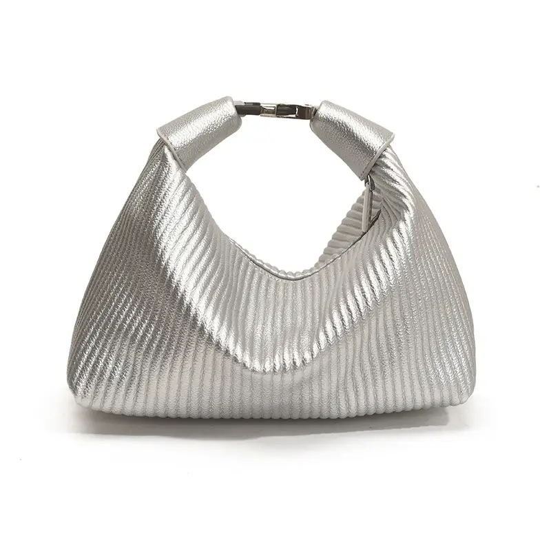 Women Pleated White Handbag with Retro Armpit Design