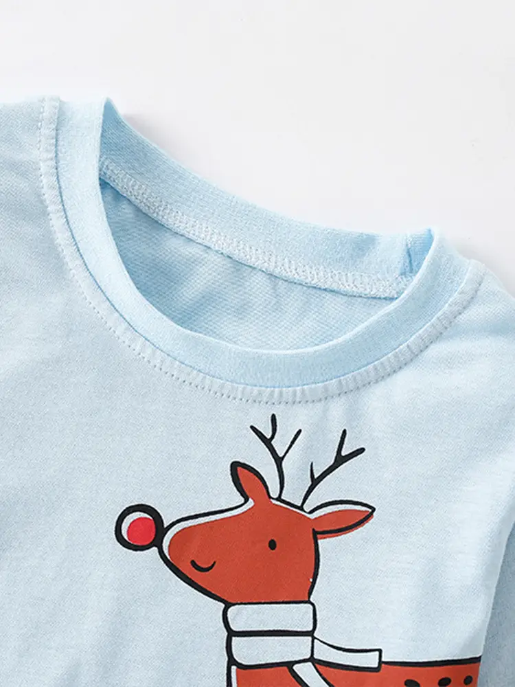 Malwee Boys Cotton Christmas T-Shirt Light Blue Round Neck Long Sleeve - Image 3
