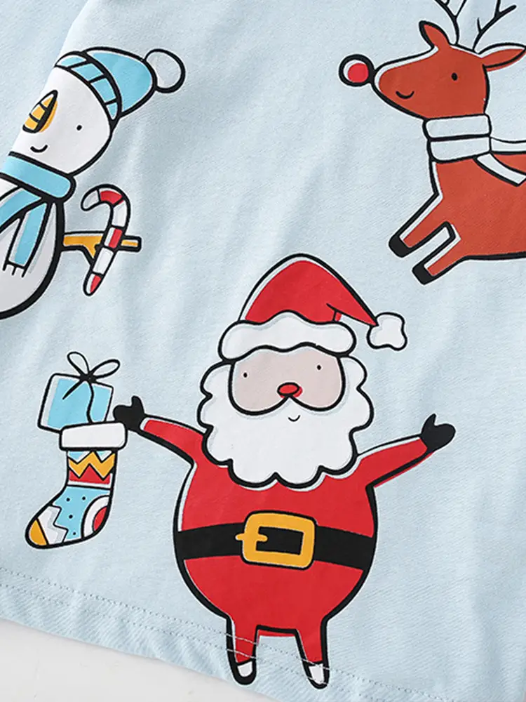 Malwee Boys Cotton Christmas T-Shirt Light Blue Round Neck Long Sleeve - Image 4