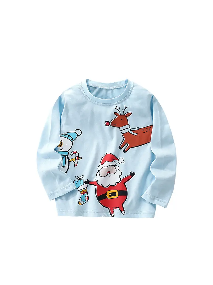 Malwee Boys Cotton Christmas T-Shirt Light Blue Round Neck Long Sleeve - Image 6