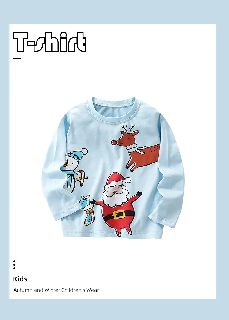 Malwee Boys Cotton Christmas T-Shirt Light Blue Round Neck Long Sleeve — feature 7