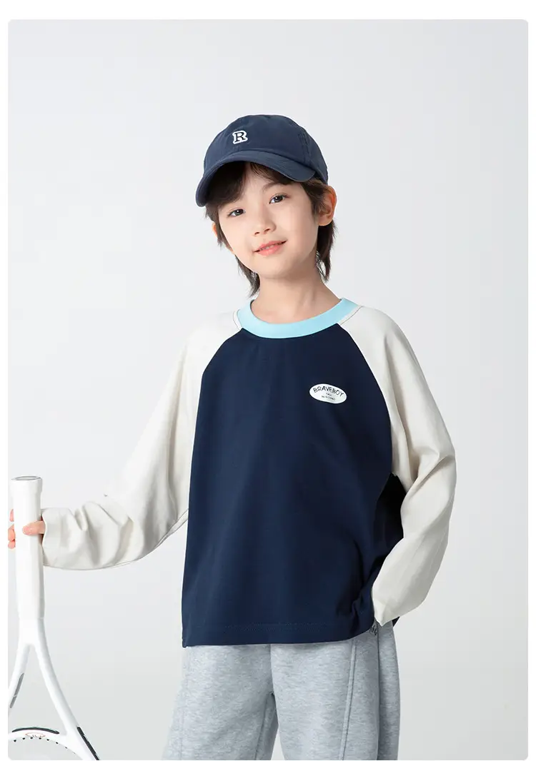 2025 Boys Raglan Sleeve T-Shirt Set Blue White Gray — feature 12