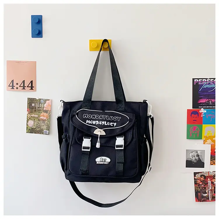 Black Preppy Satchel Crossbody Bag Large Capacity Student Tutoring Bag — feature 14