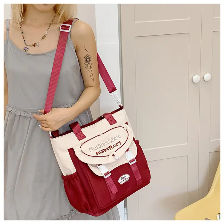 Black Preppy Satchel Crossbody Bag Large Capacity Student Tutoring Bag — feature 22