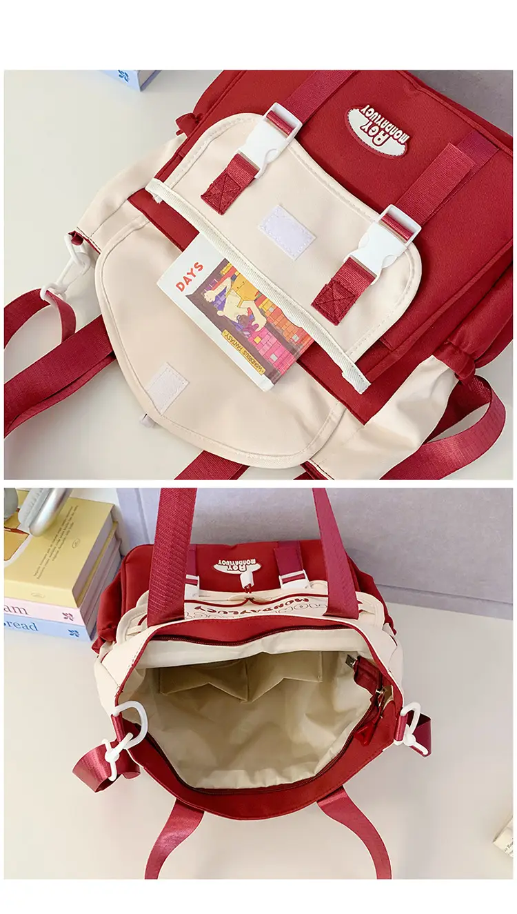Black Preppy Satchel Crossbody Bag Large Capacity Student Tutoring Bag — feature 26
