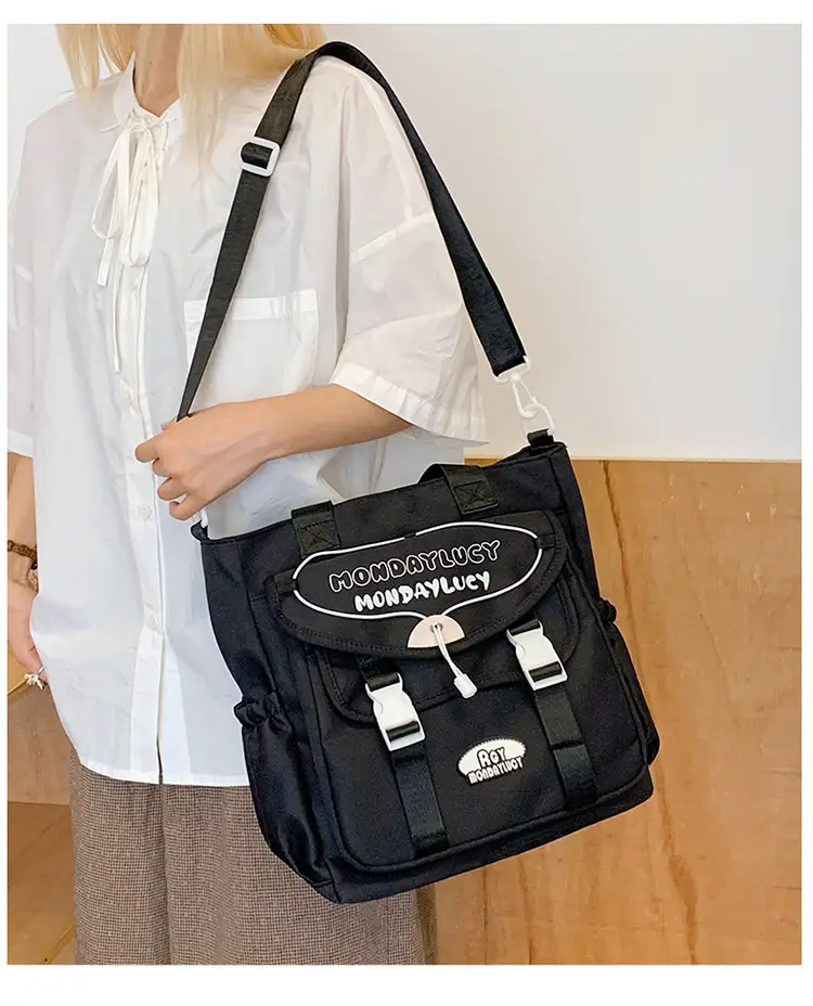 Black Preppy Satchel Crossbody Bag Large Capacity Student Tutoring Bag — feature 3