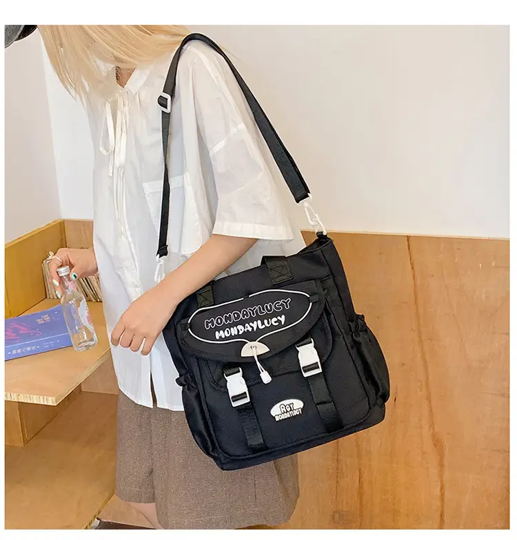 Black Preppy Satchel Crossbody Bag Large Capacity Student Tutoring Bag — feature 4