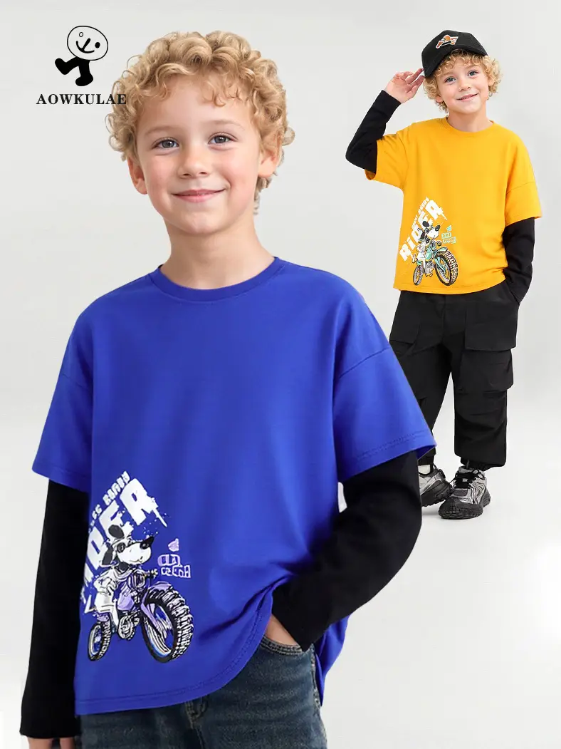 Blue Motorcycle Graphic Kids T-Shirt Long Sleeve - Image 5