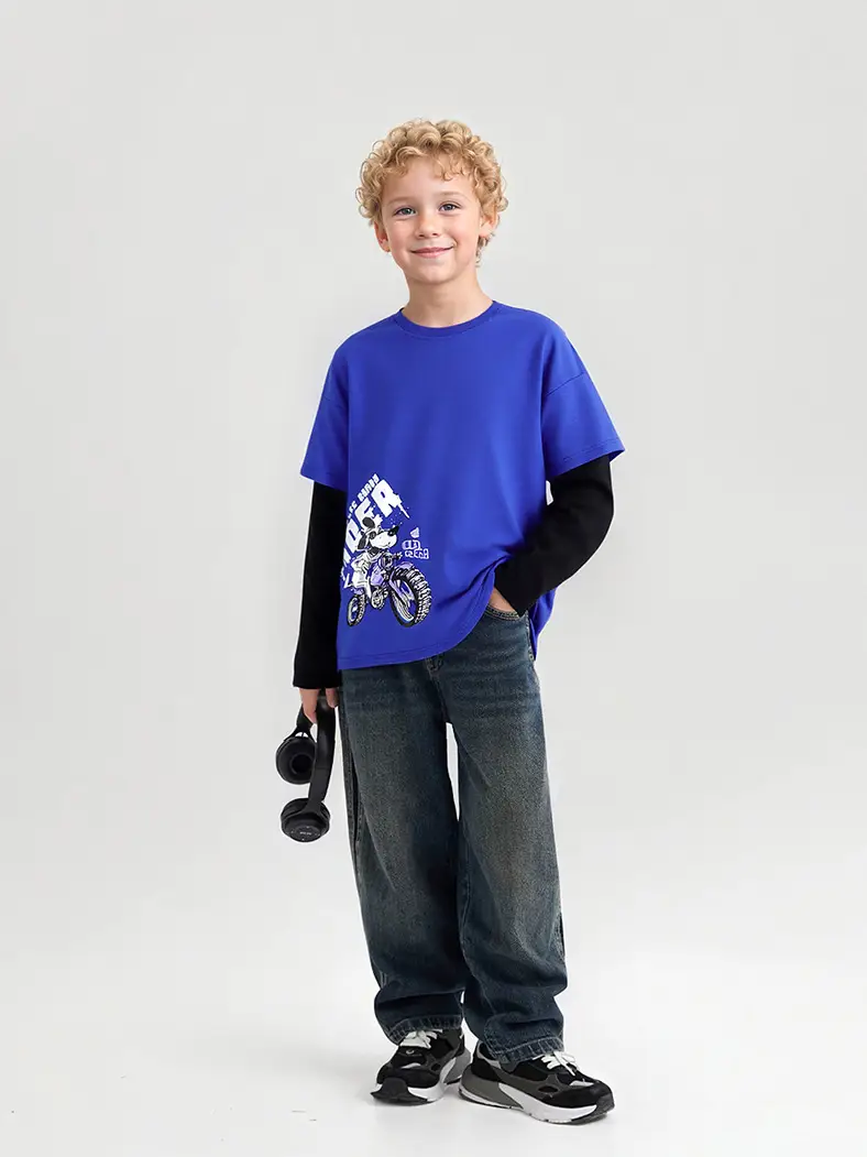 Blue Motorcycle Graphic Kids T-Shirt Long Sleeve - Image 7